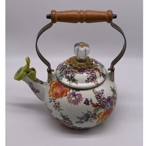 MacKenzie-Childs White Flower Market Whistling Tea Kettle